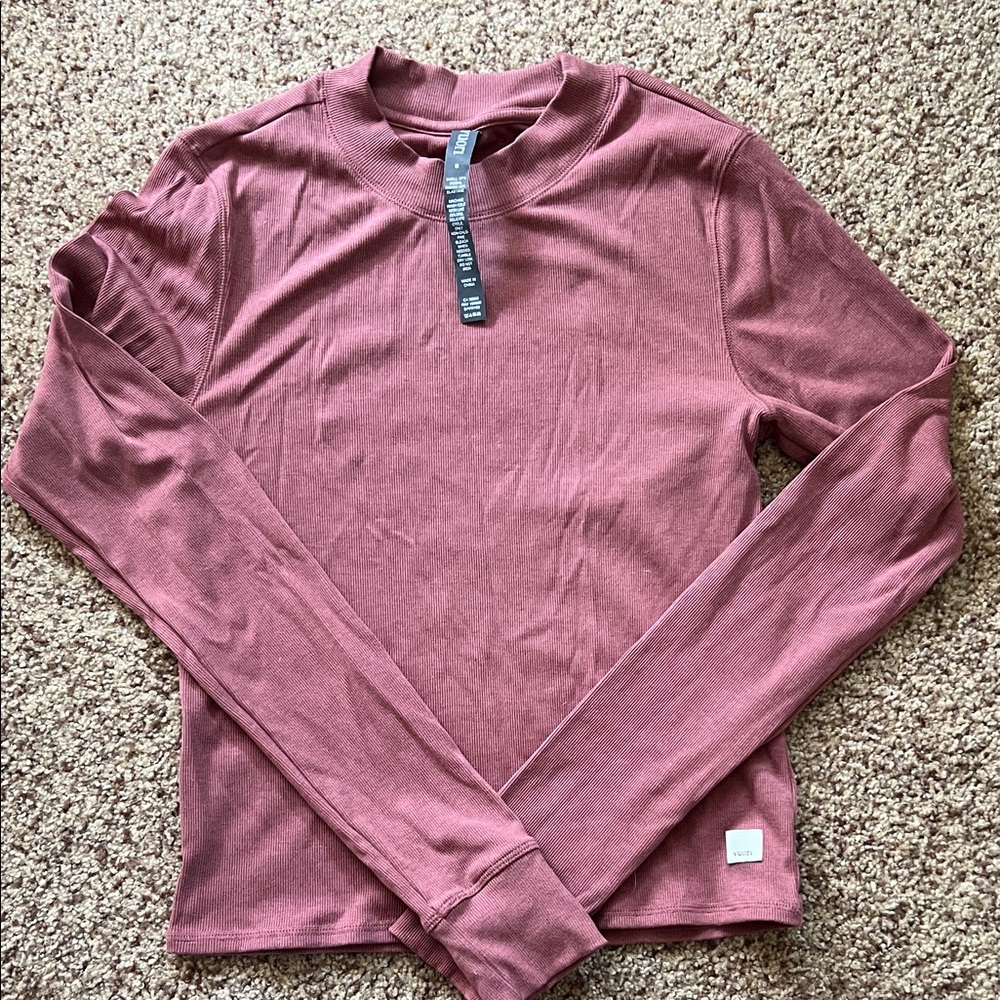 Vuori Ribbed Crewneck Top in Dusty Rose